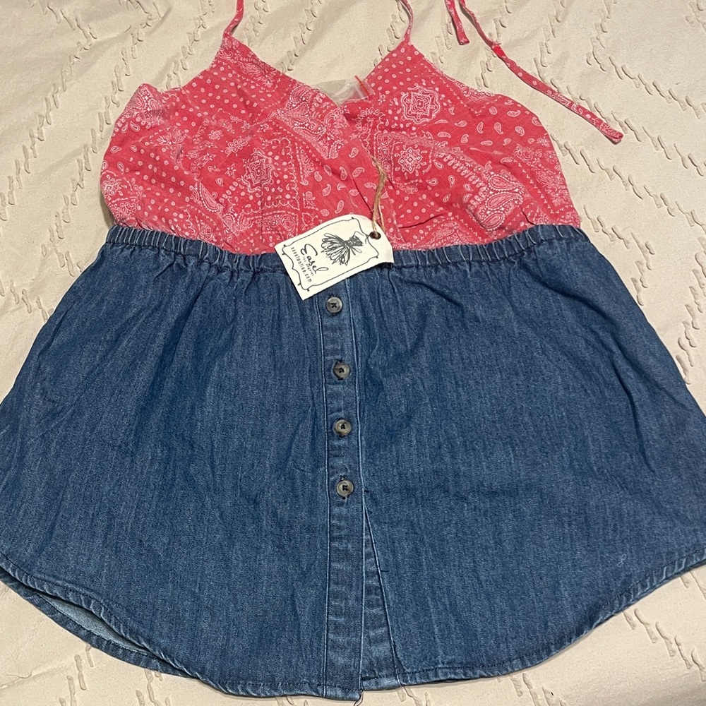 NWT Easel Red Bandana and Denim Tank Top Size S